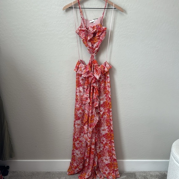 ASTR THE LABEL Anthropologie Palace Floral Cutout Ruffle Maxi Pink Yellow XS - Picture 3 of 8